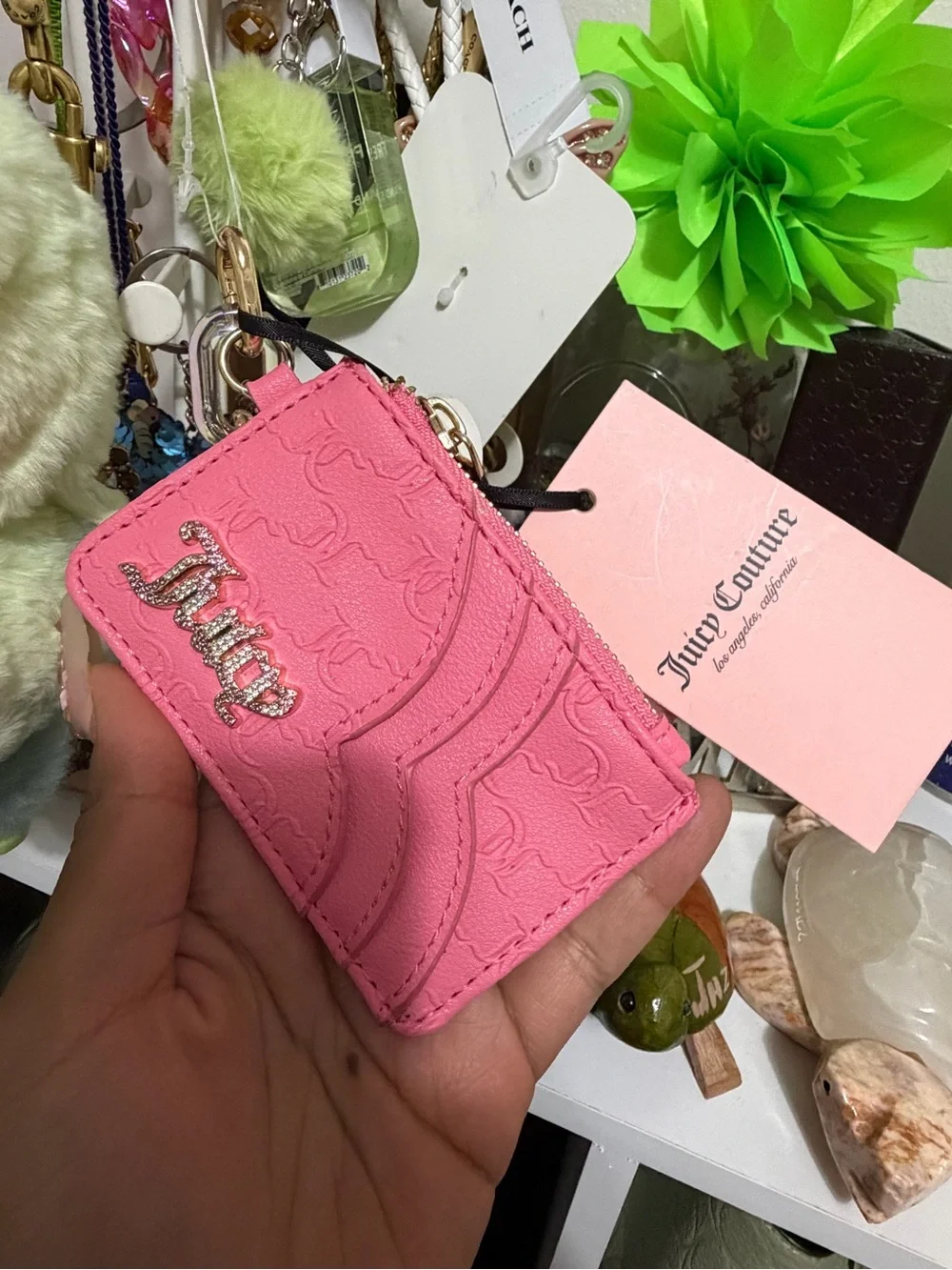 Juicy Couture Hot Pink Rhinestone Logo Card Holder